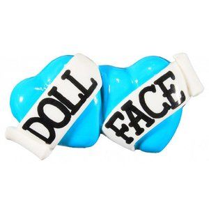 Doll Face Double Heart Two Finger Ring Blue Retro